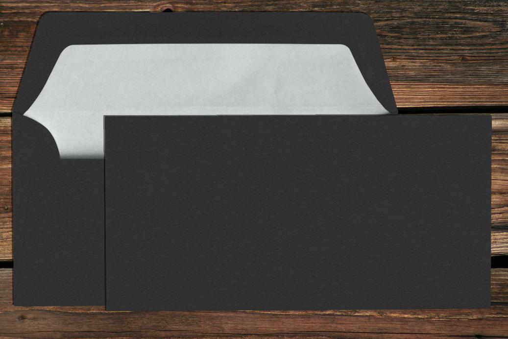 Briefhüllen mit Seidenfutter DL 110x220 mm Nassklebend Schwarz gerippt 100 g/qm